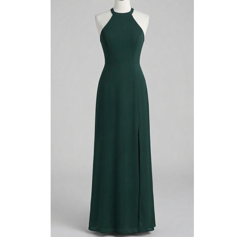 Lulus Confidently Charismatic Emerald Backless Halter Maxi Evening Gown NWT